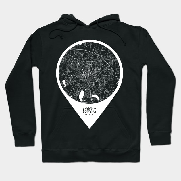 Leipzig, Germany City Map - Travel Pin Hoodie by deMAP Studio